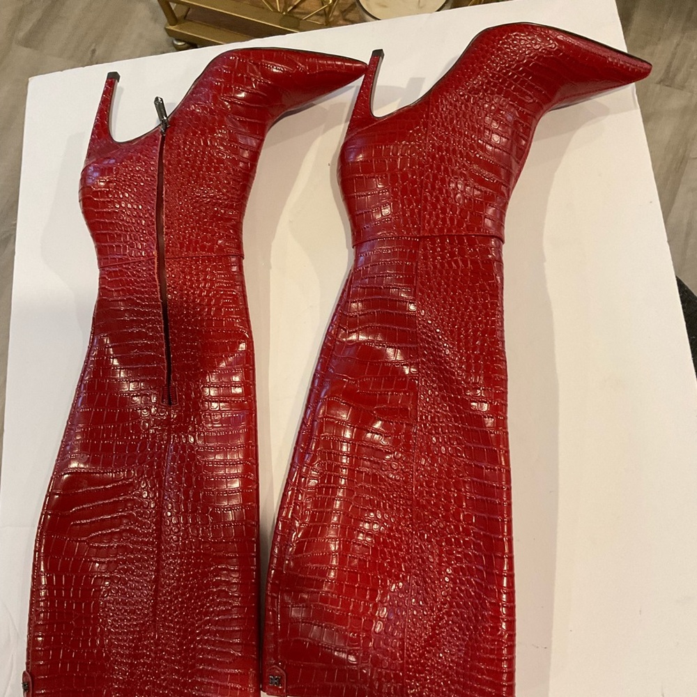 Sam Edelman Crocodile Emossed Leather Tall Dress boots Size 8